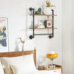 YMYNY Industrial Pipe Shelf Bracket, 2 Tiers Retro Wall Mounted Floating Shelf, Wood Look DIY Storage Shelving Bookshelf, UHRF-TM014