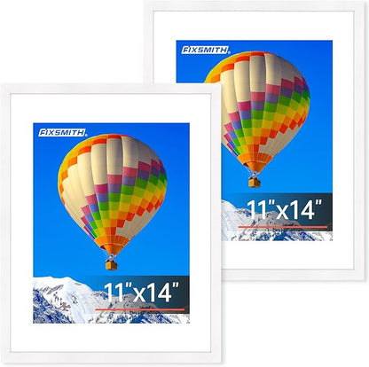 FIXSMITH 11x14 Picture Frame, White Photo Frame with HD Plexiglass, Display Pictures 8x10 with Mat or 11x14 Without Mat, Picture Frames Collage for Wall Display, 2 Pack
