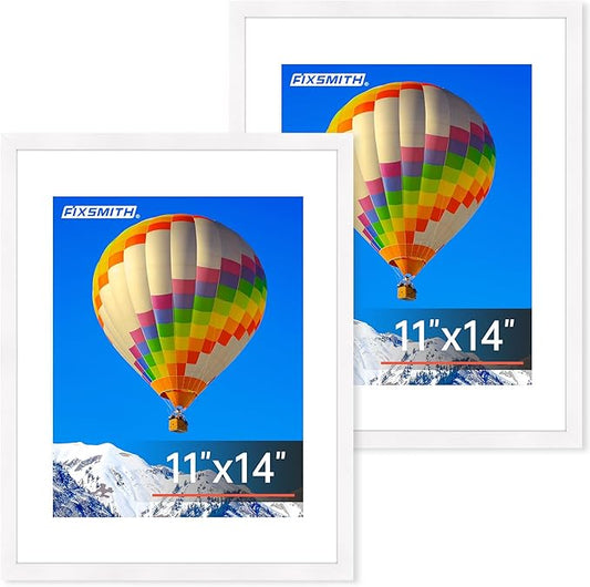 FIXSMITH 11x14 Picture Frame, White Photo Frame with HD Plexiglass, Display Pictures 8x10 with Mat or 11x14 Without Mat, Picture Frames Collage for Wall Display, 2 Pack