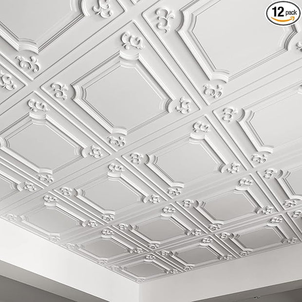 Art3d Drop Ceiling Tiles 24x24 in White (12-Pack, 48 Sq.ft), Wainscoting Panels Glue Up 2x2