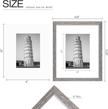 Wiscet 8x10 Picture Frame Set of 9, Display Pictures 5x7 with Mat or 8 x 10 Without Mat, Photo Frame for Wall Mounting or Tabletop, Grey