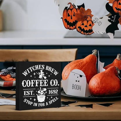 Witch Sign Witches Brew Coffee Wooden Sign Witchy Halloween Decor Gothic Magic Decorations for Home Kitchen Coffee Bar Shelf 5 X 5 Inches