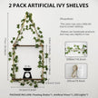 Artilady Artificial Ivy Macrame Hanging Shelves 3 Tier with Lights Boho Wall Decor, Rustic Wood Flaoting Shelf Plant Storage Rack for Bedroom Bathroom Living Room Nursery