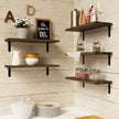 RICHER HOUSE Floating Shelves for Wall Décor, Rustic Wood Wall Mounted Shelves for Bedroom Set of 5, Farmhouse Shelf for Bathroom, Hanging Shelves for Storage - Deep Brown