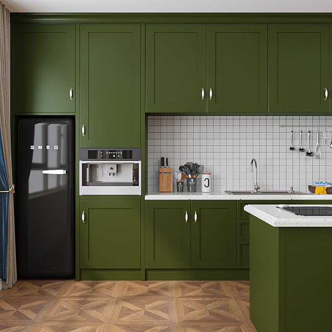 VEELIKE Thick Olive Green Wallpaper Peel and Stick Removable 15.7''x354'' Vintage Green Contact Paper for Cabinets Walls Waterproof Self Adhesive Green Vinyl Wall Paper for Bathroom Bedroom Kitchen
