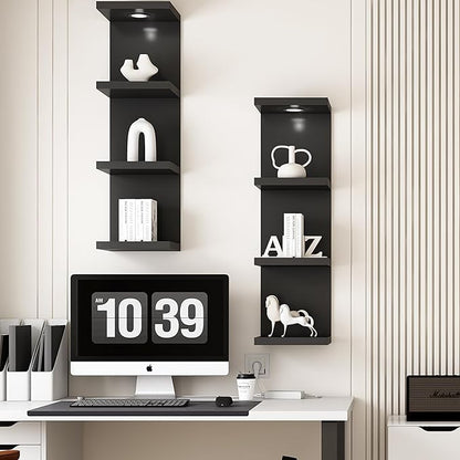 Versatile 4 Tier Wall Shelf Unit,Black Lack Wall Shelf,Display Floating Shelf with LED Remote Control Light