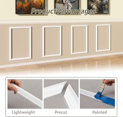 Peel and Stick Wall Molding Kit, Wainscoting Panels kit for Walls, PreCut Wall molding 16 x 20 Inch, Easy Install Wall Wainscoting & Picture Frame Molding for Living Room, Bedroom, Home Decor
