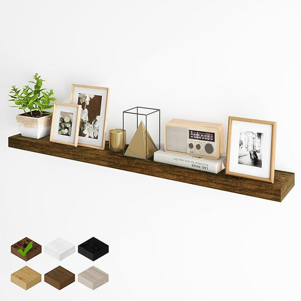 Fun Memories 55 Inch Fireplace Mantel - Long Floating Shelf, Wall Mounted Farmhouse Display with Invisible Heavy Duty Metal Bracket, Brown