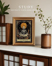 HUARCEY Gold Framed Canvas Wall Art, Skeleton Reader Tarot Picture Decor, Library Reading Room School Decor, Book Lover Witchy Gothic Halloween Canvas Paintings, 8x10inch