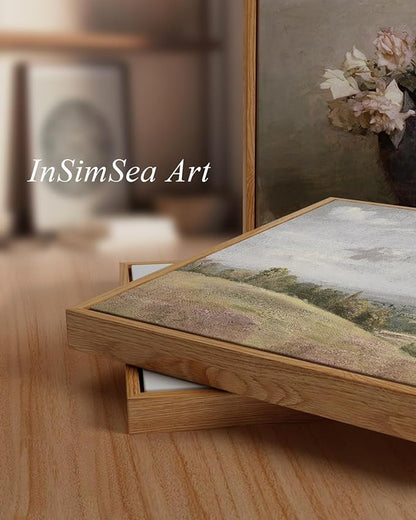 InSimSea Framed Canvas Wall Art Vintage Decor, Old Cottages Countryside Large Canvas Wall Art, Rustic Farmhouse Hanging Wall Decor for Bedroom Living Room Bathroom, 24"x36"