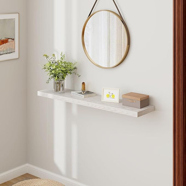 Fun Memories 48 Inch Floating Shelves, 9.3 Inch Deep Wall Shelves for Bathroom, Living Room, Bedroom, Kitchen, Deep Long Shelf Wall Mounted 1 Pack Shelf for Books, Decor, Brich