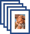 Vittanly 8x10 Picture Frames Set of 4, Display Pictures 5x7 with Mat or 8x10 without Mat, Gallery Wall Frame Set for Wall or Tabletop, Engineered Wood with Shatter Resistant Plexiglass, Royal Blue