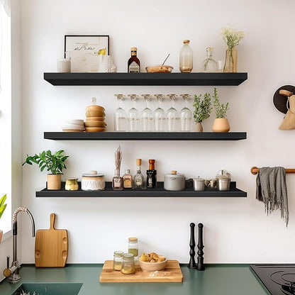 LaVie Home 35.4-Inch Black Floating Shelves for Wall Storage Set of 4 - Modern Minimalist Picture Ledge Shelf Wall Decor for Kitchen, Bedroom, Bathroom, and Living Room, Large Floating Shelves