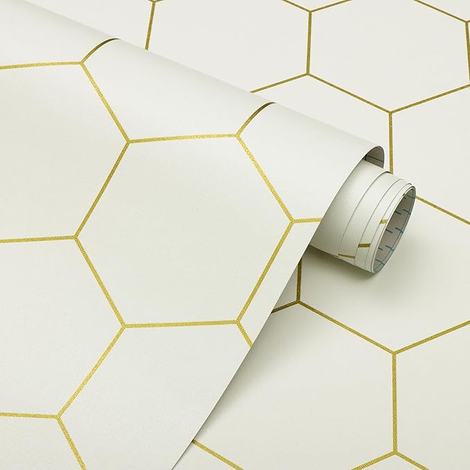 Geometric Peel and Stick Wallpaper Hexagon Modern Wallpaper 17.3”×393” Self-Adhesive Contact Paper Decorative Shelf Drawer Liner Roll Waterproof
