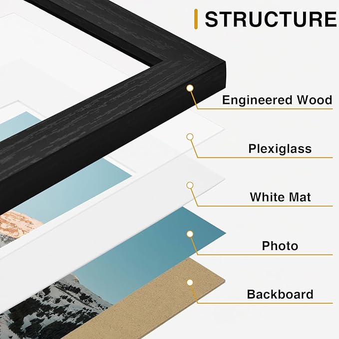 Vittanly 10 Pack Picture Frames, Picture Frames Collage Wall Decor with Two 8x10, Four 5x7, Four 4x6 Frames, Gallery Wall Frame Set for Wall or Tabletop Display, Black, Walnut Brown, Distressed White