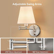 VONLUCE Modern Adjustable Swing Arm Wall Lamp Brushed Nickel, Plug-in Wall Sconce Lighting for Bedroom Bedside, Living Room, Kitchen, Hallway, Wall Mounted Light Fixtures with White Fabric Shade