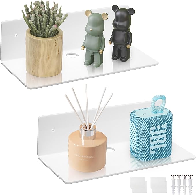 Acrylic Wall Shelves for Storage,Floating Shelf,Acrylic Display Shelves,Ledges for Pop Figures,Plant,Picture Photo for Bedroom Decor Living Room