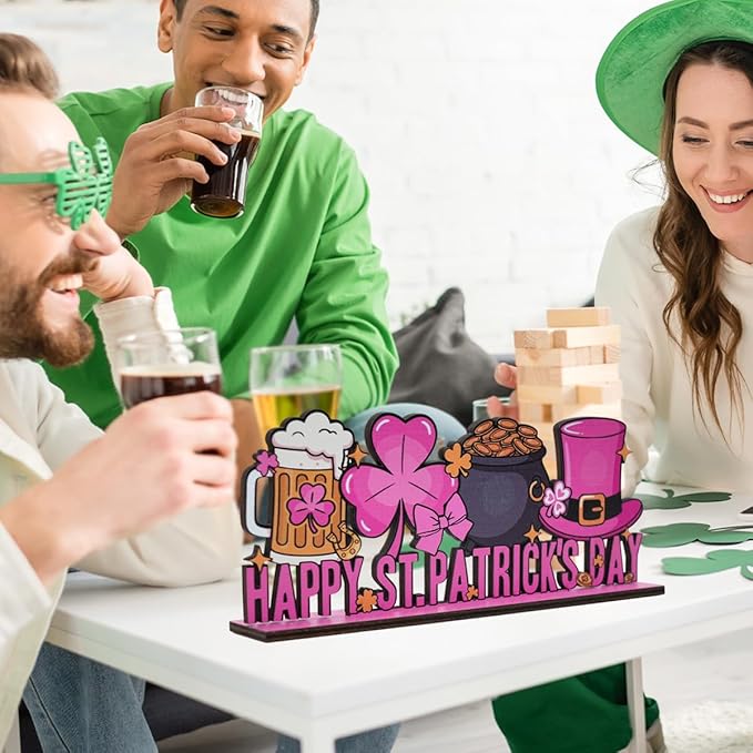 St Patricks Day Decor for Table Happy St Patrick's Day Coffees Bar Decoration Wooden Centerpieces Rustic Farmhouse Sign for Tabletop Home Shelf St Patricks Day Party Decoration Green