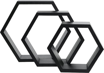 PHOENANCEE Hexagon Floating Shelves,Honeycomb Shelves Set of 3,Wall Mounted Wood Farmhouse Hexagonal Storage Shelf for Bathroom, Kitchen, Bedroom, Living Room