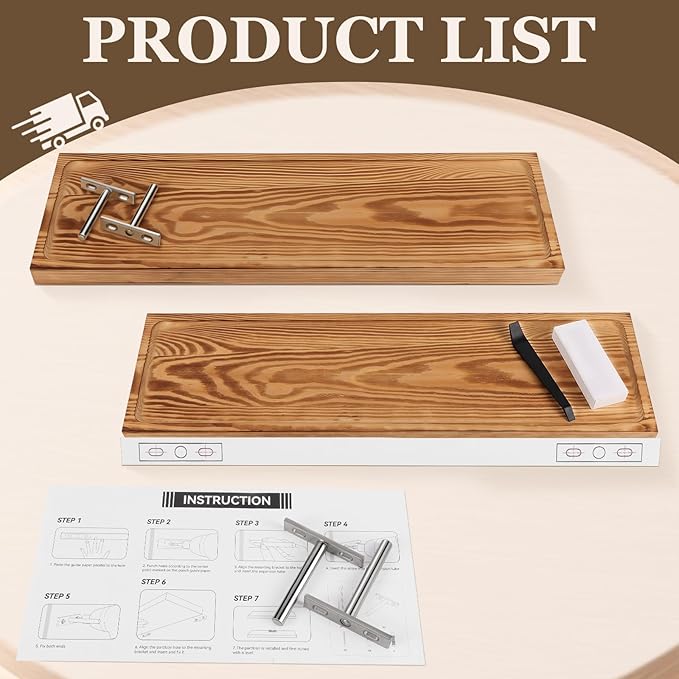 Solid Wood Floating Shelves Bathroom 24 inch Rustic Wall Wood Display Shelves with Grooves Set of 2 Home Decor for Living Room Bedroom Kitchen Farmhouse 24x6.7 inch - Brown