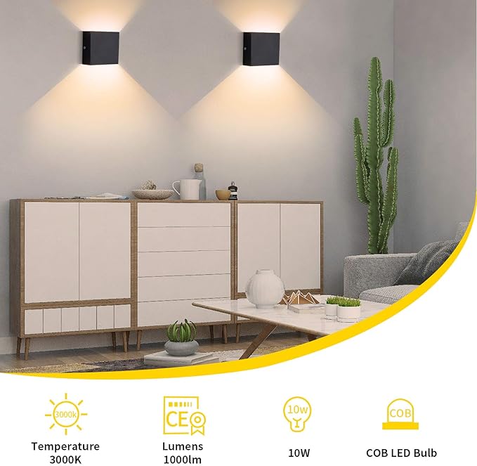 Lightess LED Wall Sconce Hardwired 10W, Set of 2 Modern Wall Lamp Black, Up Down Wall Mount Lights Mini Metal for Living Room Bedroom Hallway Decor, Warm White, O1185TP