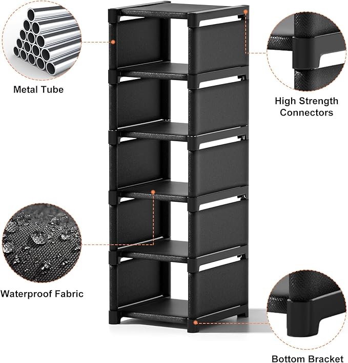 6-Tier Narrow Shoe Rack, Vertical Small Space Shoe Organizer, 9.84