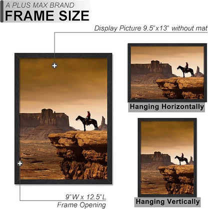 A PLUS MAX 9.5x13 Picture Frame Set of 6, Black Engineered Wood Frame for 9.5 x 13 Inch Picture Poster Photo, Light Weight 9.5 by 13 Frame with Wood-grain for Wall - 6 Pack/Black/9.5"x13"