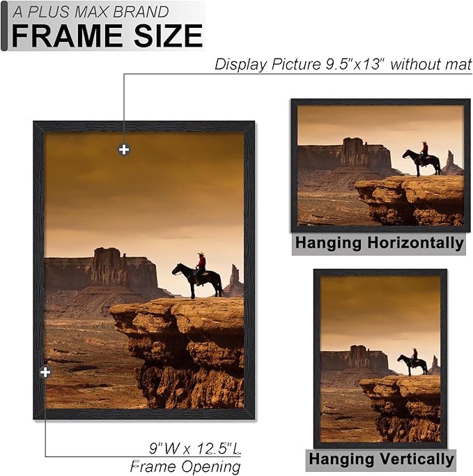 A PLUS MAX 9.5x13 Picture Frame Set of 6, Black Engineered Wood Frame for 9.5 x 13 Inch Picture Poster Photo, Light Weight 9.5 by 13 Frame with Wood-grain for Wall - 6 Pack/Black/9.5