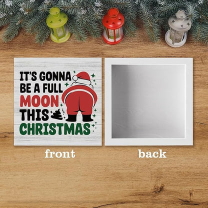 Funny Christmas Bathroom Decor Bathroom Desk Accessories Christmas Decorations Indoor Wooden Box for Toilet Shelves Santa It's Gonna Be A Full Moon This Xmas Signs 5 X 5 Inch