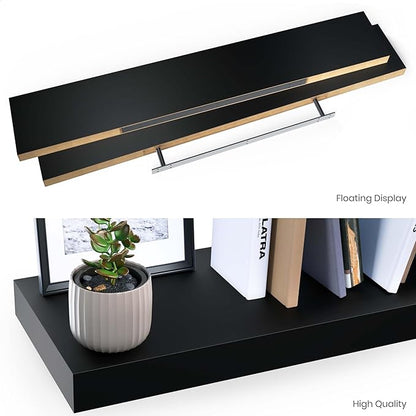 Ballucci Floating Shelf, 48" Wood Wall Shelf with Invisible Brackets for Bathroom, Living Room, Bedroom, Kitchen, Nursery, 8" Deep, Black