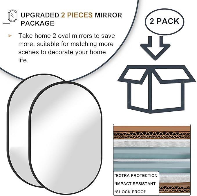 2 Piece Oval Bathroom Mirror Capsule Wall Vanity Mirror, 20