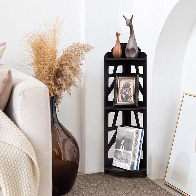Corner Shelves,Corner Shelf Stand Waterproof Great for Bathroom Storage Tight Space,Small Shelf Stand Fit for Toilet Paper Holder Storage, Corner Tables for Small Space,Black