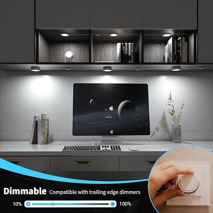 WOBANE Hardwired Under Cabinet Lights,Linkable LED Puck Lights with Switch,DIY Under Counter Lighting for Kitchen,Showcase,Bookcase,Recessed&Wall Plug in,White 6000K,120V,Set of 3