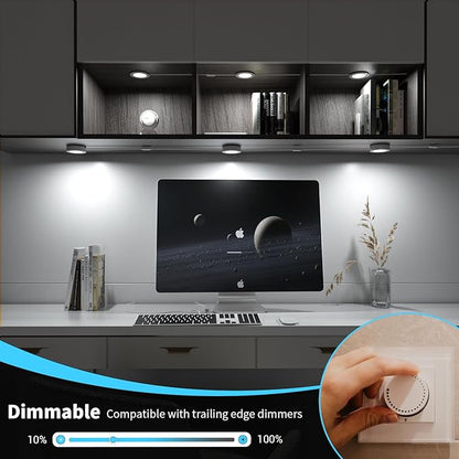 WOBANE Hardwired Under Cabinet Lights,Linkable LED Puck Lights with Switch,DIY Under Counter Lighting for Kitchen,Showcase,Bookcase,Recessed&Wall Plug in,White 6000K,120V,Set of 3