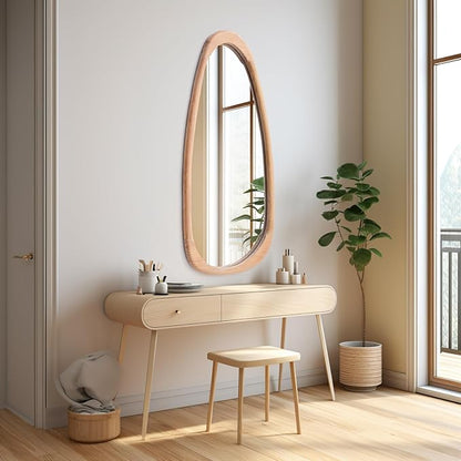 sawsile Irregular Full Length Mirror for Bathroom,Wood Asymmetrical Rustic 19x 42 inch Farmhouse Vanity Unique Decorative Large Full Body Mirror for Entryway,Bedroom,Living Room,Washroom