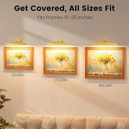 3 Pack Gallery Lights for Wall, 4400mAh Rechargeable Picture Lights, 12'' Cordless Remote Dimmable LED for Portrait Hallway Decor (Gold)