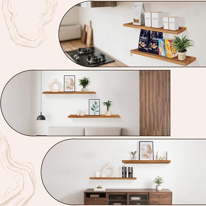 Solid Wood Floating Shelves Bathroom 36 inch Rustic Wall Wood Display Shelves with Grooves Set of 2 Home Decor for Living Room Bedroom Kitchen Farmhouse 36x6.7 inch - Brown
