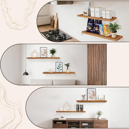 Solid Wood Floating Shelves Bathroom 36 inch Rustic Wall Wood Display Shelves with Grooves Set of 2 Home Decor for Living Room Bedroom Kitchen Farmhouse 36x6.7 inch - Brown