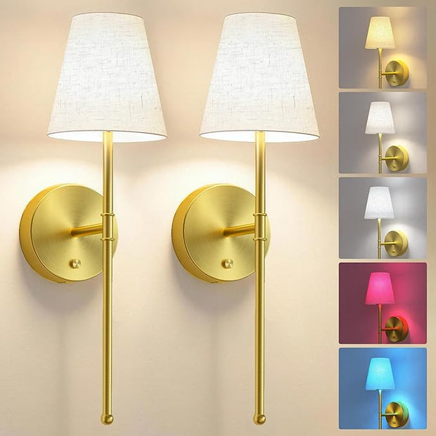 LUTEC Battery Operated Wall Sconce Set of 2,Rechargeable Wall Sconce, 12 Colors Wireless Wall Sconces with 5200mAh RGB Dimmable and Remote,Rechargeable Sconces Decor for Bedroom/Living Room/Hallway