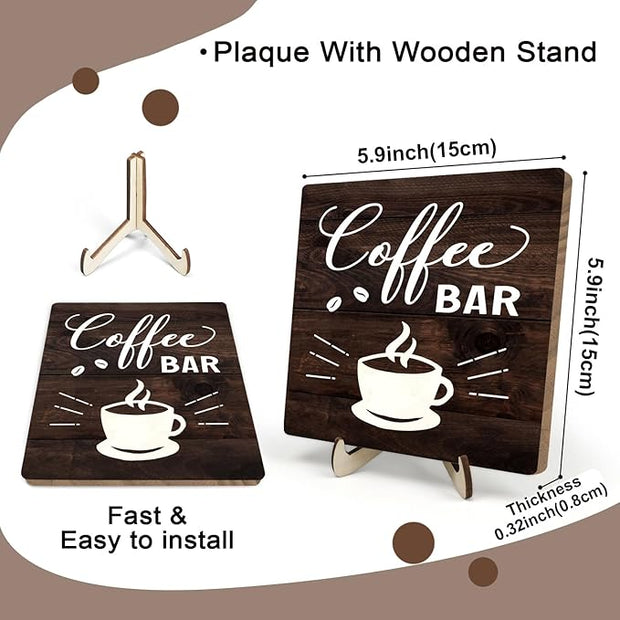 Funny Coffee Bar Decor Sign – Rustic Wooden Plaque for Coffee Station, Farmhouse Cafe Shelf Accessories, Desk or Kitchen Counter Decor,Birthday,Mother Day Gift 5.9 x 5.9 Inch (Brown)
