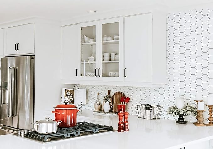 Kitchen Peel and Stick Wallpaper White Wallpaper Modern Contact Paper for Cabinet Bathroom Backsplash Renter Friendly Self-Adhesive Waterproof Removable Vinyl Papel Tapiz para Cocina 17.3"×197"