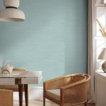 Tempaper Textured Seaglass Green Horizontal Faux Grasscloth Removable Peel and Stick Wallpaper, 20.5 in X 16.5 ft, Made in The USA