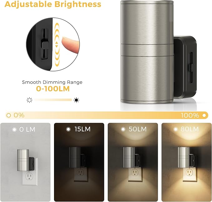 L LOHAS LED Night Light, Dimmable Night Lights Plug into Wall,[1 Pack] Metal-Shade Nightlight for Adults, Automatic Nightlights, Light Sensor,Soft White 3000K, Nightlight Plug in for Hallway Bedroom