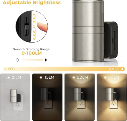 L LOHAS LED Night Light, Dimmable Night Lights Plug into Wall, Metal-Shade Nightlight for Adults, Automatic Nightlights, Light Sensor,Soft White 3000K, Nightlight Plug in for Hallway Bedroom [2 Pack]