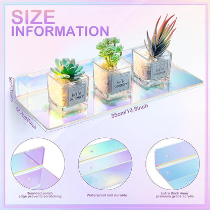 Rainbow Iridescent Acrylic Shelves Floating Wall Ledge Bookshelf Wall Mounted Shelf Display Organizer for Kids Room Bathroom Bedroom Living Room Nursery Office Kitchen (2 Pieces)
