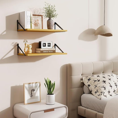 Deep Floating Shelves,24" Wx10 D Floating Shelf for Wall Set of 2,Hanging Storage Shelf with Metal Brackets,Wide Display Wall Shelves for Living Room,Bedroom,Bathroom,Kitchen,Oak