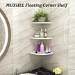 4 Pcs Floating Corner Shelf with Mounting Accessories, Wooden Round Corner Wall Shelves, Wall Mounted Corner Storage Shelf for Bathroom, Bedroom, Living Room (White)