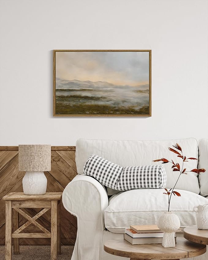 SHENIFY Landscape Framed Canvas Wall Art 16x24in Large Vintage Dusk in The Forest Classic Paints Farmhouse Bathroom Office Decor - Natural Framed