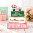 Spring Decoration Wooden Tiered Tray Decor – Floral Spring Truck Stacked Block Sign with Tulip Pickup Topper – Farmhouse Tabletop Spring Decor for Living Room Shelf Seasonal Home Display