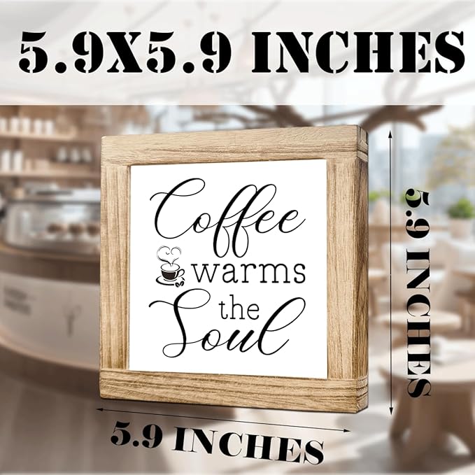 Coffee Wood Decor Coffee Warms The Soul Rustic Cafe Bar Sign Handmade Wood Plaque Farmhouse Wall Art Decoration Coffees Decor for Kitchen Office & Study Idea Gift for Coffees Lover 5.9x5.9 inches